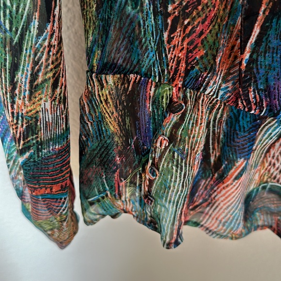 Multi colored sheer peplum long sleeve top. - Picture 4 of 5